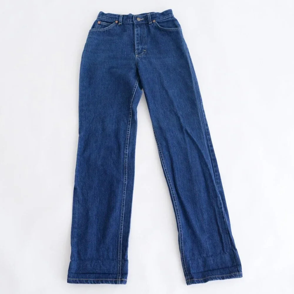 Vintage Lee Dark Wash Blue Solid High Rise Classic 5 Pocket Straight Leg Jean 10